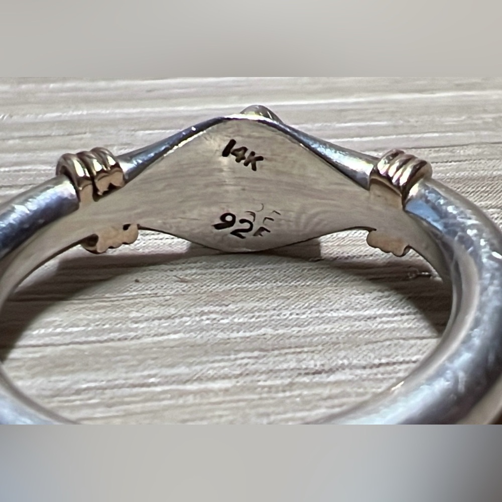 Vintage Handmade Sterling Silver & 14K Gold Peridot Ring, Size 6.75, 5.34g - Picture 6 of 9